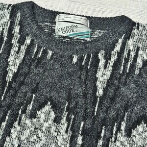 Uniform Code Vintage 80s 90s Goth‎ Black White Abstract Wool Blend Sweater Large